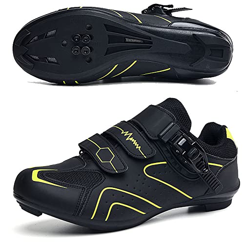 Adoff Fahrradschuhe Herren Damen MTB Schuhe SPD Mountainbike Schuhe mit Schnalle Mountainbikeschuhe Rennradschuhe (37,schwarz grün) von Adoff