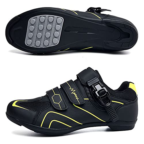 Adoff Fahrradschuhe Herren Damen MTB Schuhe SPD Mountainbike Schuhe mit Schnalle Mountainbikeschuhe Rennradschuhe (38,schwarz grün 2) von Adoff