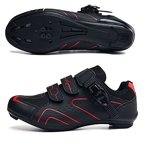 Adoff Fahrradschuhe Herren Damen MTB Schuhe SPD Mountainbike Schuhe mit Schnalle Mountainbikeschuhe Rennradschuhe (41,schwarz rot) von Adoff