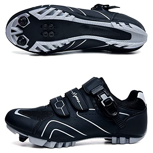Adoff Fahrradschuhe Herren Damen MTB Schuhe SPD Mountainbike Schuhe mit Schnalle Mountainbikeschuhe Rennradschuhe (42,Schwarz weiß 1) von Adoff