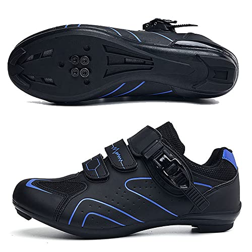 Adoff Fahrradschuhe Herren Damen MTB Schuhe SPD Mountainbike Schuhe mit Schnalle Mountainbikeschuhe Rennradschuhe (42,schwarz blau) von Adoff