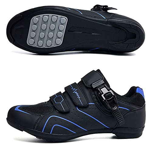Adoff Fahrradschuhe Herren Damen MTB Schuhe SPD Mountainbike Schuhe mit Schnalle Mountainbikeschuhe Rennradschuhe (43,schwarz blau 2) von Adoff