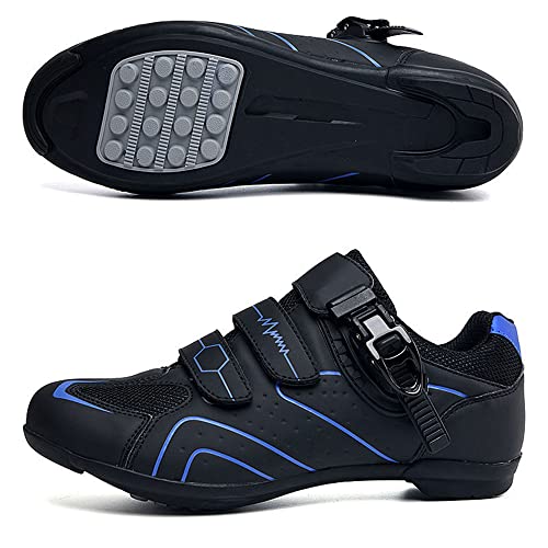 Adoff Fahrradschuhe Herren Damen MTB Schuhe SPD Mountainbike Schuhe mit Schnalle Mountainbikeschuhe Rennradschuhe (44,schwarz blau 2) von Adoff