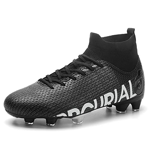 Adoff Fußballschuhe Herren High Top Fußball Trainingsschuhe Studs Outdoor Professionelle Fußballschuhe Plain (48,Schwarz T) von Adoff