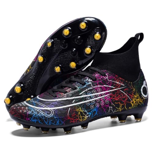 Adoff Fußballschuhe Herren Stollen Fußballschuhe High Top Spikes Outdoor Training Jugend Atmungsaktive Sportschuhe Fußballschuhe Anti-Rutsch (schwarz T,41) von Adoff