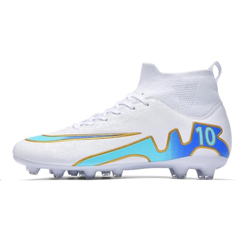 Adoff Fußballschuhe Herren Stollen High Top Spikes Outdoor Training Jugend Atmungsaktive Sportschuhe Anti-Rutsch (Weiß Grün, 38) von Adoff