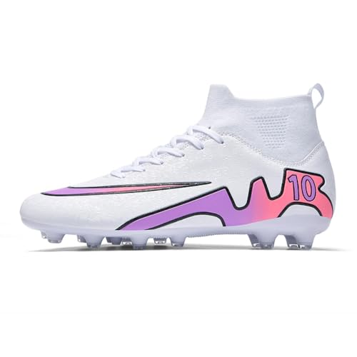 Adoff Fußballschuhe Herren Stollen Fußballschuhe High Top Spikes Outdoor Training Jugend Atmungsaktive Sportschuhe Fußballschuhe Anti-Rutsch (weiß rosa,36) von Adoff