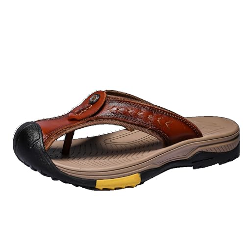 Adoff Handgefertigte Ledersandalen, hochwertige Schiebesandalen, Herren Sommerschuhe, Sandalen, Herren Schiebesandalen Pantoffeln aus echtem Leder (braun,44) von Adoff
