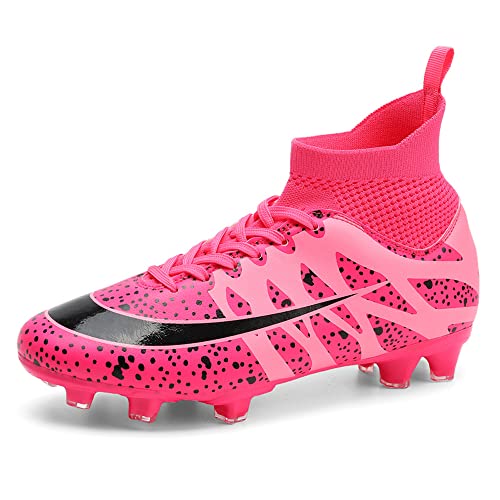 Adoff Herren Fußballschuhe Jugend High Top Spikes Spikes Professionelle Jugend Erwachsene Fußballschuhe Trainingsschuhe Unisex Outdoor Sport Fußball Turnschuhe EU31-48 (36,rosa T) von Adoff