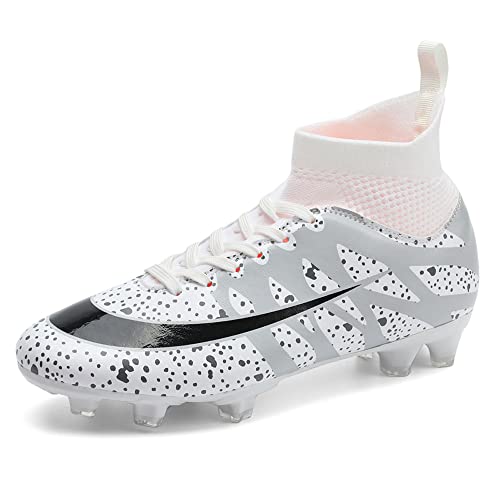 Adoff Herren Fußballschuhe Jugend High Top Spikes Spikes Professionelle Jugend Erwachsene Fußballschuhe Trainingsschuhe Unisex Outdoor Sport Fußball Turnschuhe EU31-48 (39,Weiß T) von Adoff