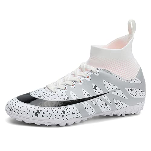 Adoff Herren Fußballschuhe Jugend High Top Spikes Spikes Professionelle Jugend Erwachsene Fußballschuhe Trainingsschuhe Unisex Outdoor Sport Fußball Turnschuhe EU31-48 (40,Weiß R) von Adoff