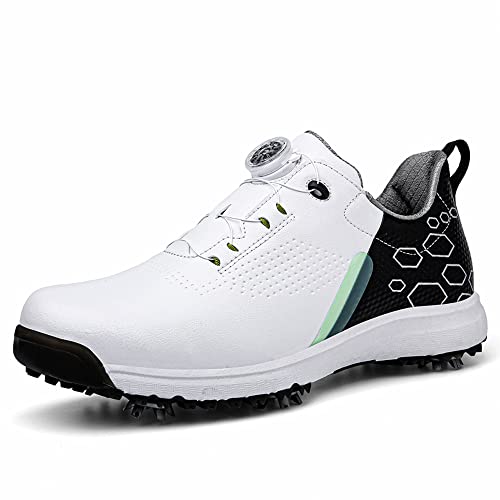 Adoff Herren Golfschuhe sind wasserdicht, Abriebfest und rutschfest Golfschuhe Herren Drehschnalle (47,weiß schwarz) von Adoff