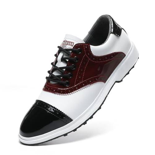 Adoff Herren Golfschuhe sind wasserdicht, Abriebfest und rutschfest Golfschuhe Herren Drehschnalle (Weiß Rot,46) von Adoff