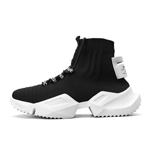 Adoff Herren Sportschuhe Laufschuhe High Top Turnschuhe Mode Sneakers Freizeitschuhe Outdoor Straßen Traillauf Fitnessschuhe rutschfeste Schuhe Erhöhung der Schuhe Socken Schuhe (schwarz+weiß,47) von Adoff