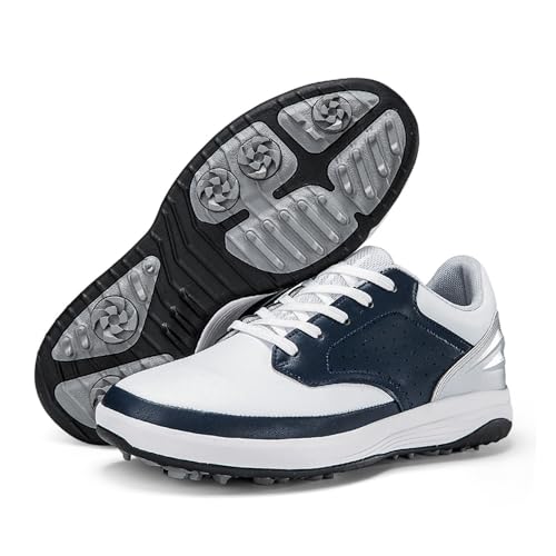 Adoff Herren wasserdichte Golfschuhe rutschfeste drehbare Verschleißbeständige Luftdurchlässige Professionelle (Weißblau,43) von Adoff