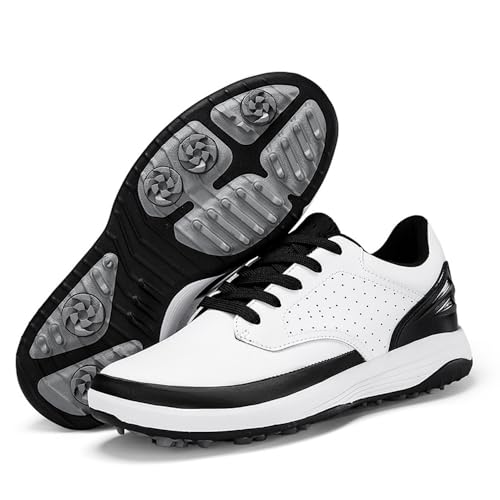 Adoff Herren wasserdichte Golfschuhe rutschfeste drehbare Verschleißbeständige Luftdurchlässige Professionelle (weiß schwarz,39) von Adoff