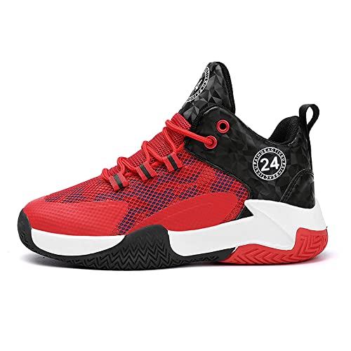 Adoff Kinder-Basketballschuhe High-Top-Dämpfung Leichte rutschfeste atmungsaktive aktive Outdoor-Sportschuhe Unisex (34,Schwarz rot) von Adoff