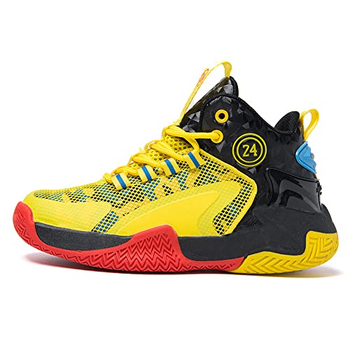 Adoff Kinder-Basketballschuhe High-Top-Dämpfung Leichte rutschfeste atmungsaktive aktive Outdoor-Sportschuhe Unisex (38,schwarz gelb) von Adoff