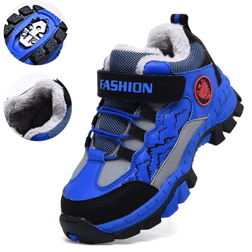 Adoff Kinder Winterschuhe, rutschfeste warm gefütterte Winterstiefel, für Jungen, Mädchen, Stahlkralle rutschfest Größe 31-40 (Blau,36) von Adoff