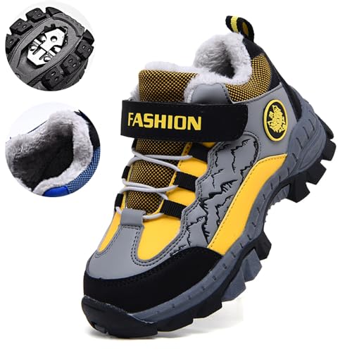 Adoff Kinder Winterschuhe, rutschfeste warm gefütterte Winterstiefel, für Jungen, Mädchen, Stahlkralle rutschfest Größe 31-40 (gelb,33) von Adoff