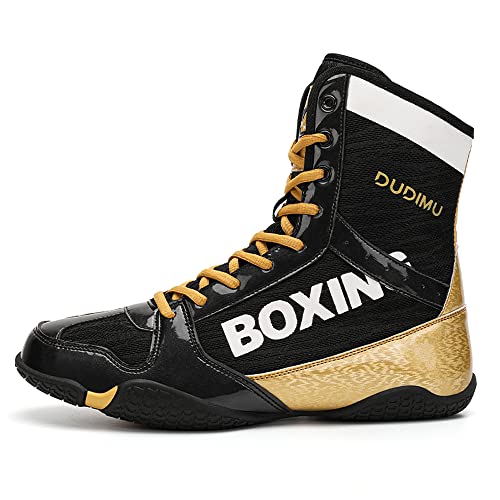 Adoff Unisex Boxschuhe Männer ma'am Kniebeugenschuhe Ringerschuhe Jugend Muay Thai Taekwondo Boxen Trainingsschuhe Kampfsportschuhe AtmungsaktivGroße (42,Schwarzgold) von Adoff