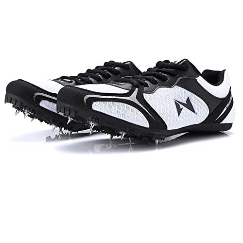 Adoff Unisex Spiked Sprint Leichtathletik-Laufschuhe rutschfeste Turnschuhe Sprint-Spikes Gittergewebe Sommer Atmungsaktiv und bequem (38,Schwarz und Weib) von Adoff