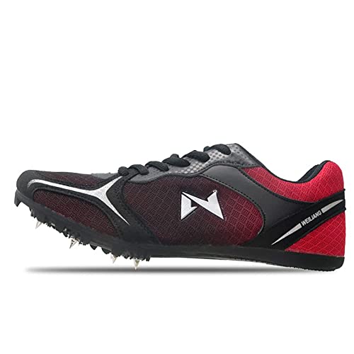 Adoff Unisex Spiked Sprint Leichtathletik-Laufschuhe rutschfeste Turnschuhe Sprint-Spikes Gittergewebe Sommer Atmungsaktiv und bequem (39,Schwarz Rot) von Adoff