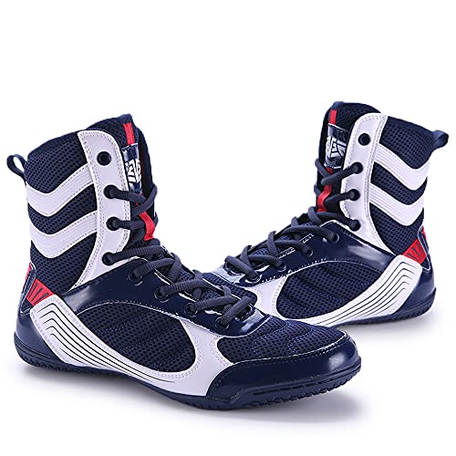 Boxschuhe Wrestling Schuhe Muay Thai Kickboxen Sparring Boxers Trainers Kampfsport Schuhe Bodybuilding Boxen Stiefel Sport ? (Blau weiß,44) von Adoff