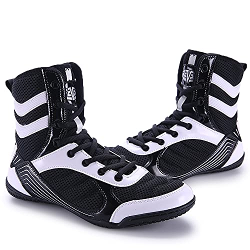 Boxschuhe Wrestling Schuhe Muay Thai Kickboxen Sparring Boxers Trainers Kampfsport Schuhe Bodybuilding Boxen Stiefel Sport ? (Schwarz weiß,43) von Adoff