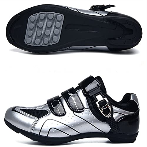 Fahrradschuhe für Männer und Frauen Mountainbike Schuhe SPD Schnalle Mountainbike Schuhe Rennrad Schuhe Entsperren Schuhe (40,Silber W) von Adoff