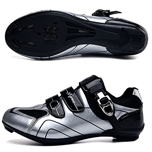 Fahrradschuhe für Männer und Frauen Mountainbike Schuhe SPD Schnalle Mountainbike Schuhe Rennrad Schuhe Entsperren Schuhe (42,Silber G) von Adoff