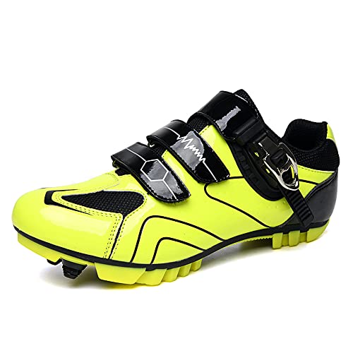 Fahrradschuhe für Männer und Frauen Mountainbike Schuhe SPD Schnalle Mountainbike Schuhe Rennrad Schuhe Entsperren Schuhe (45,gelb S) von Adoff