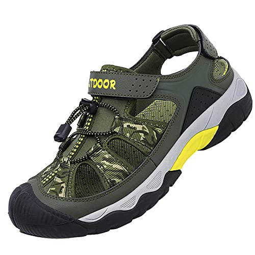 Herren Wandern Sandalen Outdoor Trekkingsandalen Verstellbaren Geschlossene Zehe Sommer Sport Wandersandalen Sandale Klettverschluss Strand Große 47 48 (grün,48) von Adoff