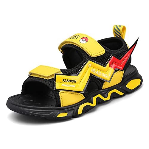 Jungen Sandalen Weicher, bequemer und atmungsaktiver für Grundschüler Klettverschluss Sommer (33,Gelb,Grundschulkind,Kind) von Adoff