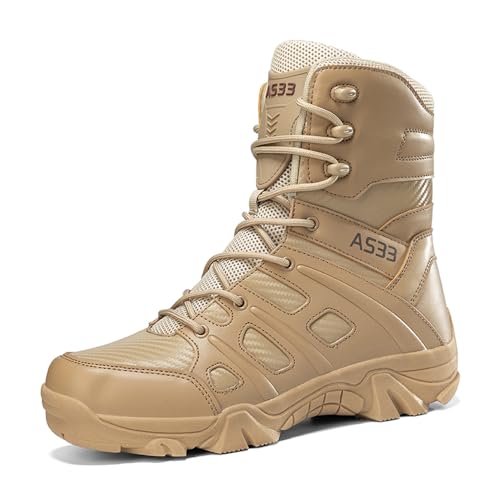Männer Armee Stiefel Outdoor Kampfstiefel Wild Kampf Trainingsstiefel Rutschfeste Verschleißfeste Bergsteigerstiefel (Kaki,43) von Adoff