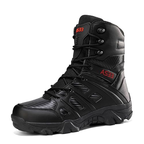 Männer Armee Stiefel Outdoor Kampfstiefel Wild Kampf Trainingsstiefel Rutschfeste Verschleißfeste Bergsteigerstiefel (schwarz,47) von Adoff