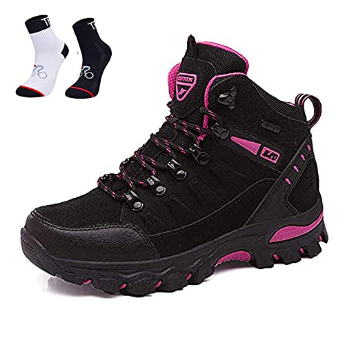 Wanderschuhe Outdoor wasserdicht, atmungsaktiv, rutschfest, Trekking-Stiefel, Spaziergänge, Reisen, Sneaker, für Damen und Herren (Black Rose Red,39) von Adoff