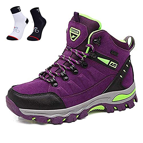 Wanderschuhe Outdoor wasserdicht, atmungsaktiv, rutschfest, Trekking-Stiefel, Spaziergänge, Reisen, Sneaker, für Damen und Herren (Lila 1,38) von Adoff