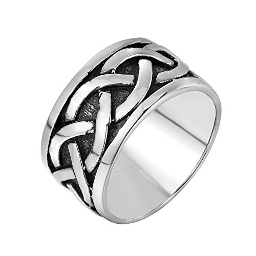 Adokiss Schmuck Edelstahlringe Herren Gold Silber, Keltischer Knoten Rund Punk Ringe Ring Männer 14 MM Breite Gr. 70 (22.3), Geburtstagsgeschenke für Vater von Adokiss