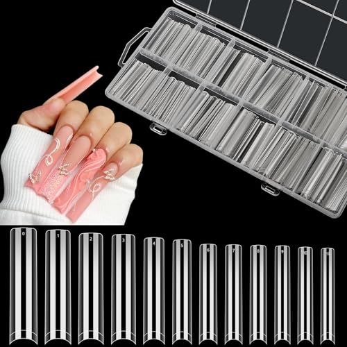 Adonafy Tips für Gelnägel Transparente: 240 Stück C-Kurve Nageltips für Frauen Mädchen - Extra Lange 3XL Nageltips für Gelnägel für Haus Salon Nagelstudios DIY - 12 Größen von Adonafy