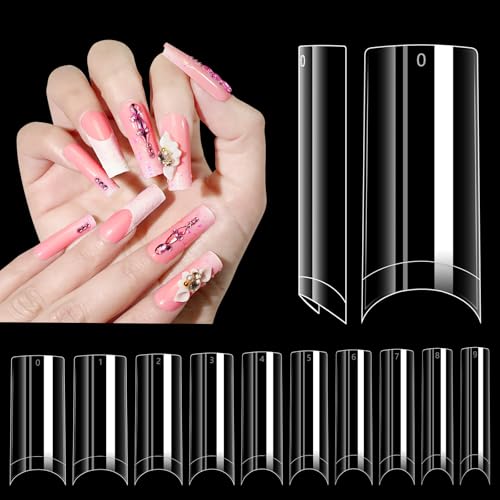 Adonafy Tips für Gelnägel Transparente: 240 Stück C-Kurve Nageltips für Frauen Mädchen- Quadratische Nageltips für Gelnägel für Haus Salon Nagelstudios DIY - 10 Größen von Adonafy