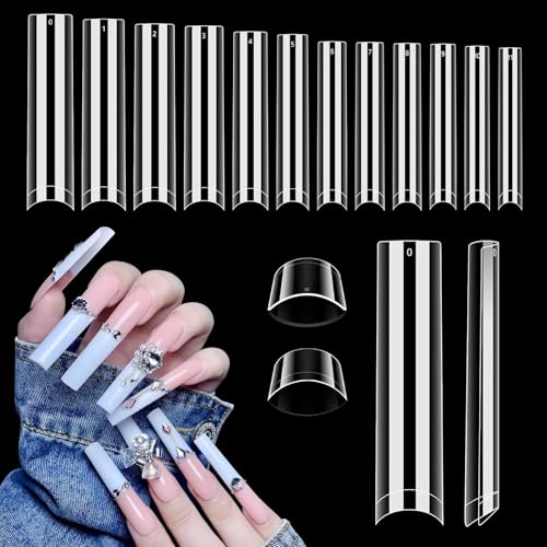 Adonafy Tips für Gelnägel Transparente: Extra Lange XXL Nail Tips - Quadratischen No C Curve Nägel Tips für Frauen - 504 Stück Nagelspitzen für Salon Nailstudios von Adonafy