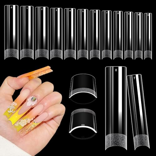 Adonafy Tips für Gelnägel: Extra Lange Gel X Nail Tips - 504 Stück XXL Nail Tips Square für Frauen - No C Curve Nägel Tips für Salon Nailstudios von Adonafy