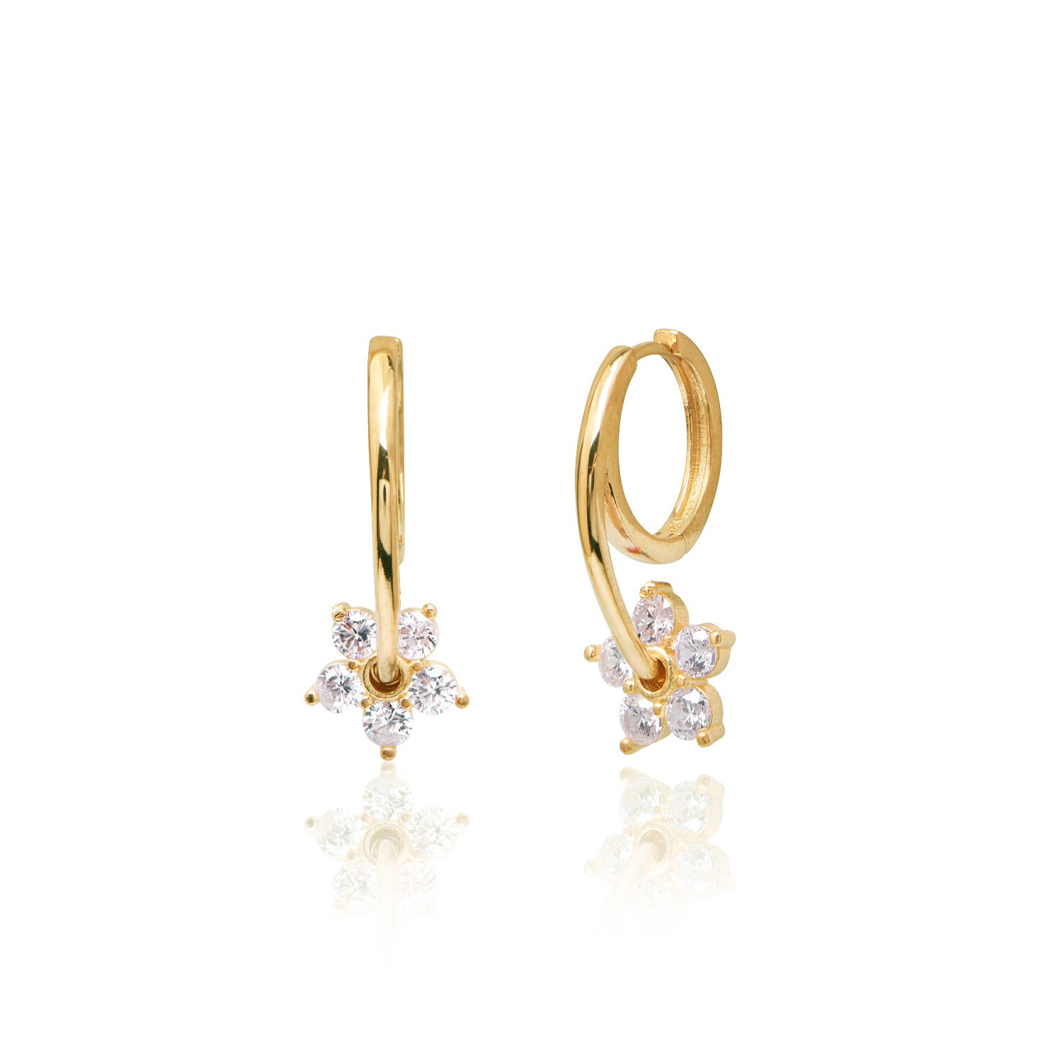 Blume Huggie Ohrring 925 Massiv Silber Zirkonia Stein Baumeln Gold Vermeil Zierliche Ohrringe Creolen Ear von AdoniaJewels