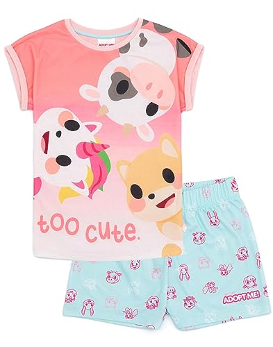 Adopt Me! Mädchen Pink Pyjama-Set | Niedliche Tierdruck-Pyjamas, weiche Kurzarm-Kurzbein-Schlafbekleidung | Ideal für kleine Mädchen, die stilvolle und Bequeme Schlafbekleidung lieben von Adopt Me!