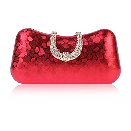 Adoptfade Damen Strassstein Handtasche Clutch Hardcase Fauren Abendtasche,Rot von Adoptfade