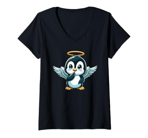 Damen Niedlicher Engelspinguin mit Heiligenschein und Flügeln T-Shirt mit V-Ausschnitt Damen Niedlicher Engelspinguin mit Heiligenschein und Flügeln T-Shirt mit V-Ausschnitt von Adorable Angelic Penguins Designs