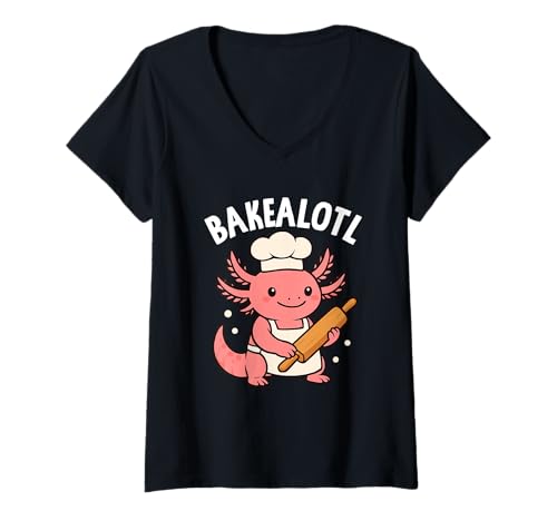 Damen Bakealotl Süßes Backen Axolotl Chef Fun T-Shirt mit V-Ausschnitt Damen Bakealotl Süßes Backen Axolotl Chef Fun T-Shirt mit V-Ausschnitt von Adorable Axolotl Baking Enthusiast