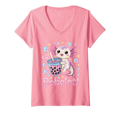 Damen Bobalotl Netter Kawaii Axolotl Boba Teeliebhaber T-Shirt mit V-Ausschnitt Damen Bobalotl Netter Kawaii Axolotl Boba Teeliebhaber T-Shirt mit V-Ausschnitt von Adorable Axolotl Bobalotl Bubble Tea Pastel Kawaii