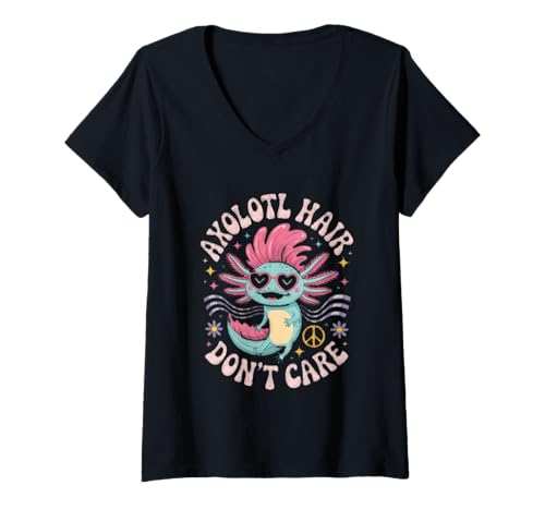 Damen Axolotl Hair Don't Care Süßer Cooler Stil T-Shirt mit V-Ausschnitt Damen Axolotl Hair Don't Care Süßer Cooler Stil T-Shirt mit V-Ausschnitt von Adorable Axolotl Peaceful Vibes Fun